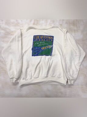 Y2K White Graphic Crewneck Sweatshirt Men’s XL Made in BeloRussia